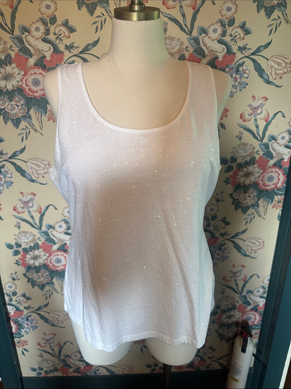 Charter Club Missy White Sequin Scoop Neck Tank Top